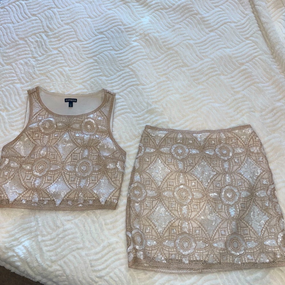 Rose gold and white sequined pair.